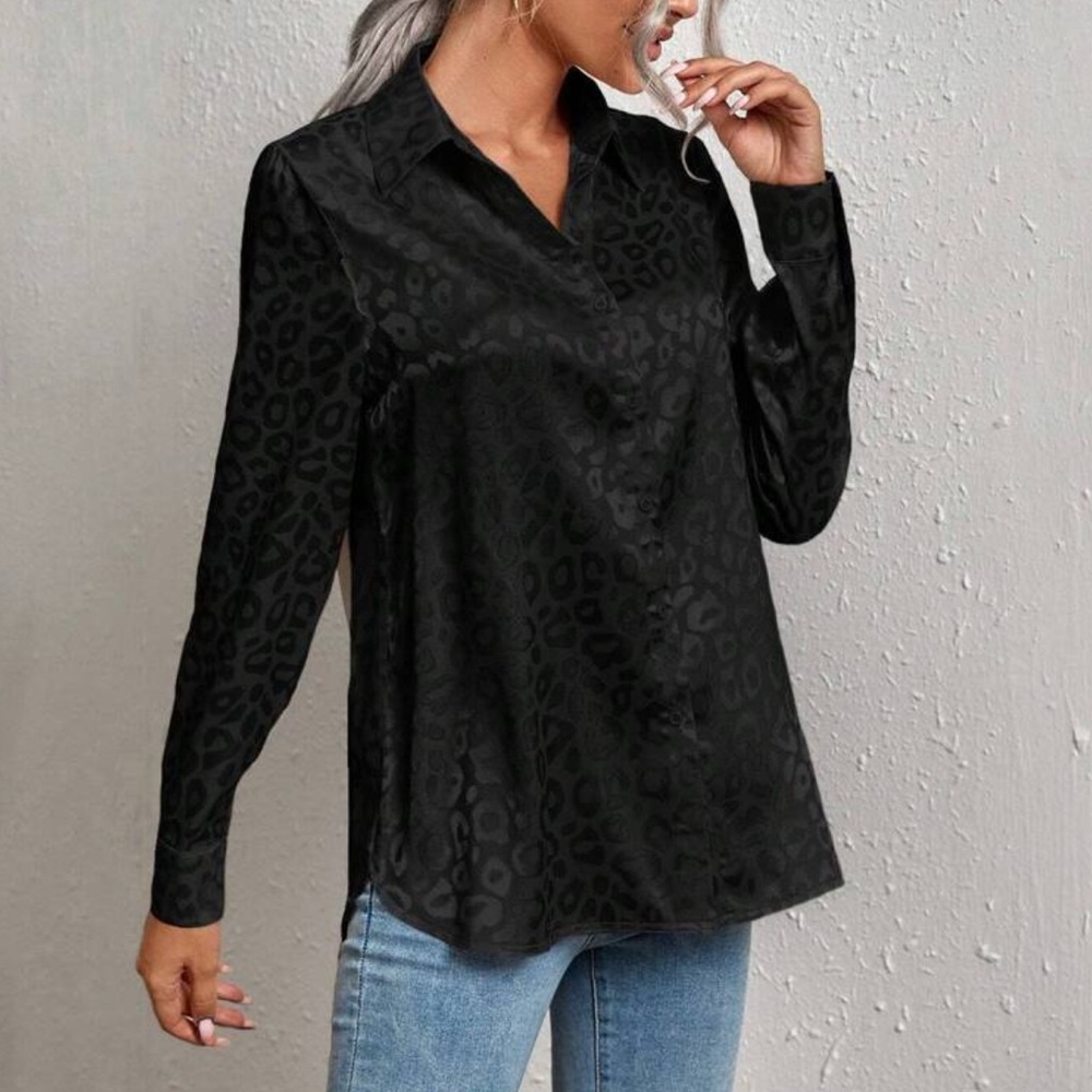 Black Leopard Print Women's Top
